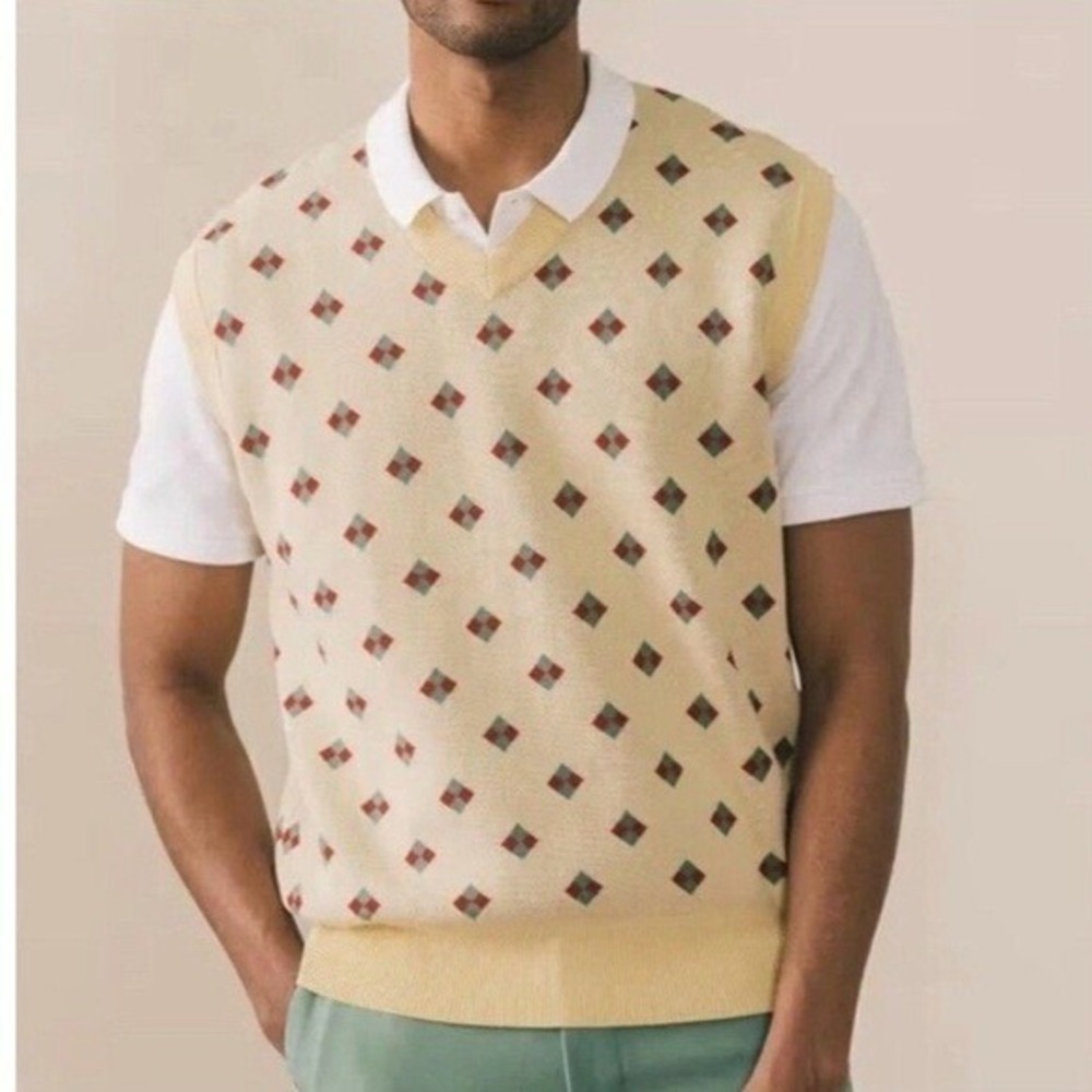 Bogey Boys Sweater Vest Size XL Preppy Banana Yellow Red Green Diamond NWT